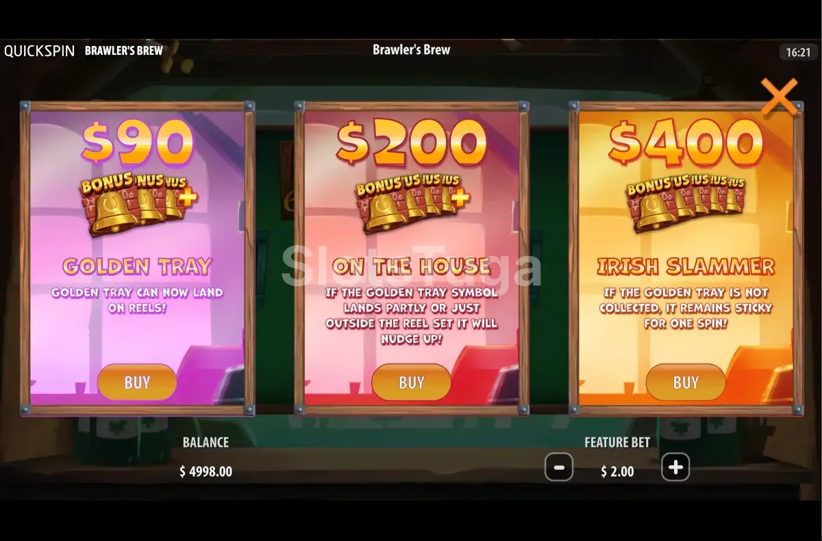 Tela de compra de bônus da slot Brawlers Brew com as opções disponíveis