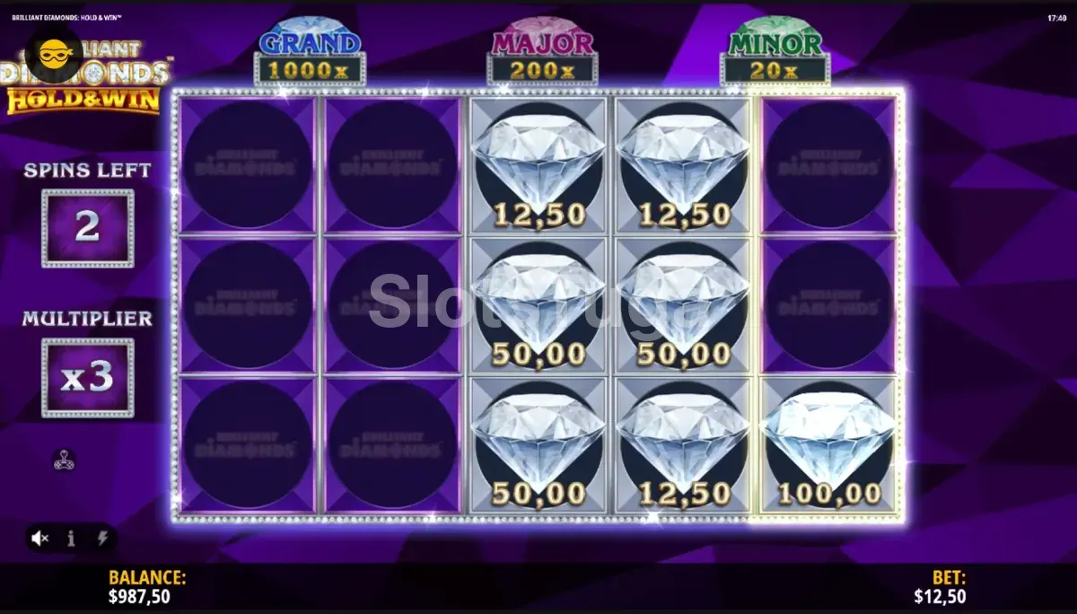 Rodadas grátis em andamento na Brilliant Diamonds Hold & Win