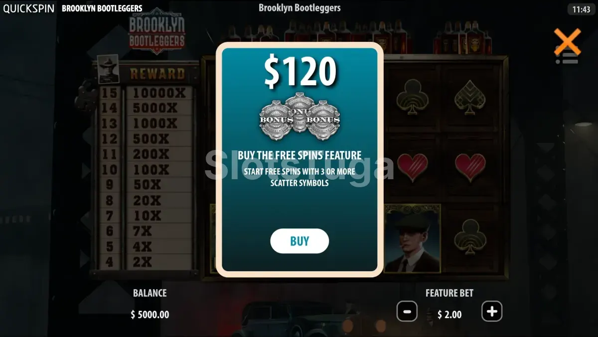 Tela de compra de bônus da Brooklyn Bootleggers com opções disponíveis