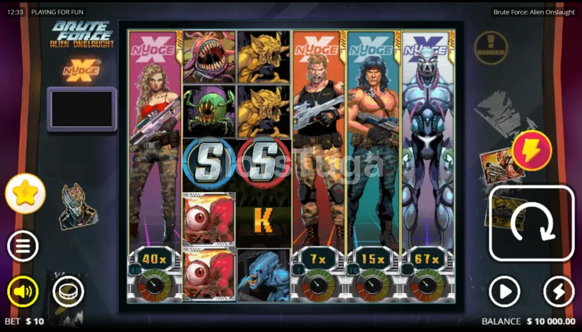 Jogo base da Brute Force Alien Onslaught com os 6 rolos e tema espacial