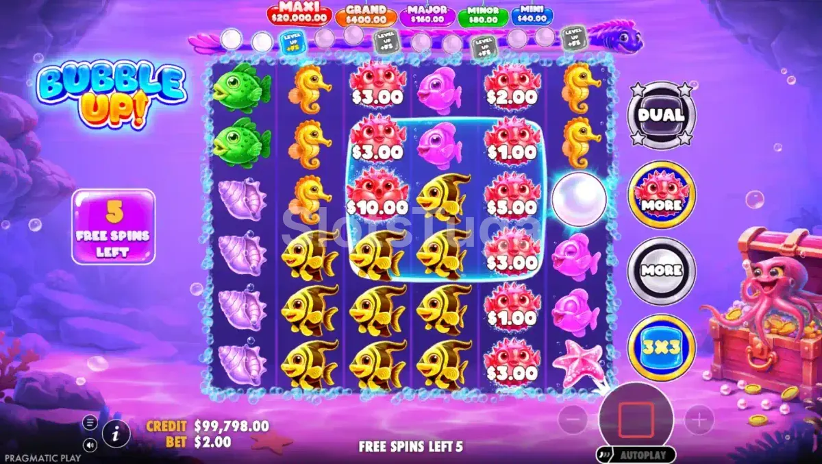 Rodadas grátis da Bubble Up! com sistema de progressão de frames