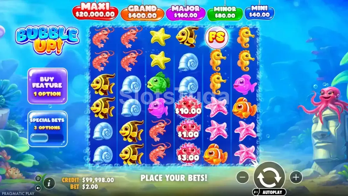 Jogo base da Bubble Up! com símbolos marinhos coloridos