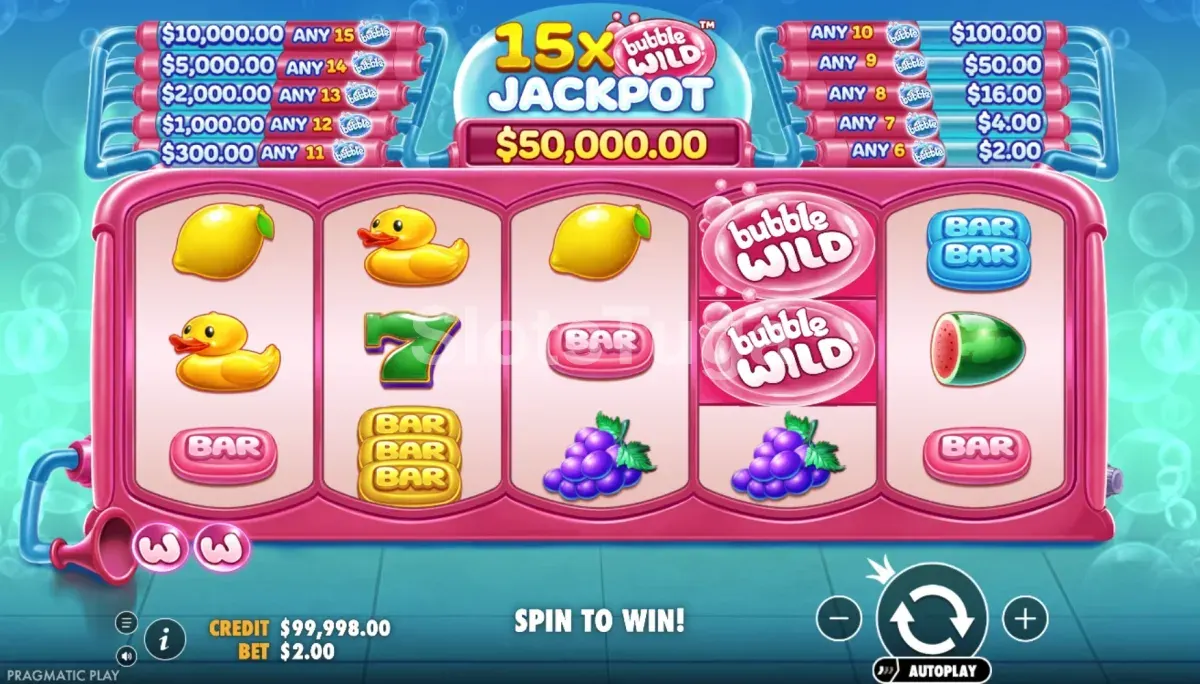 Jogo base de Bubble Wild com a grelha de 5 rolos