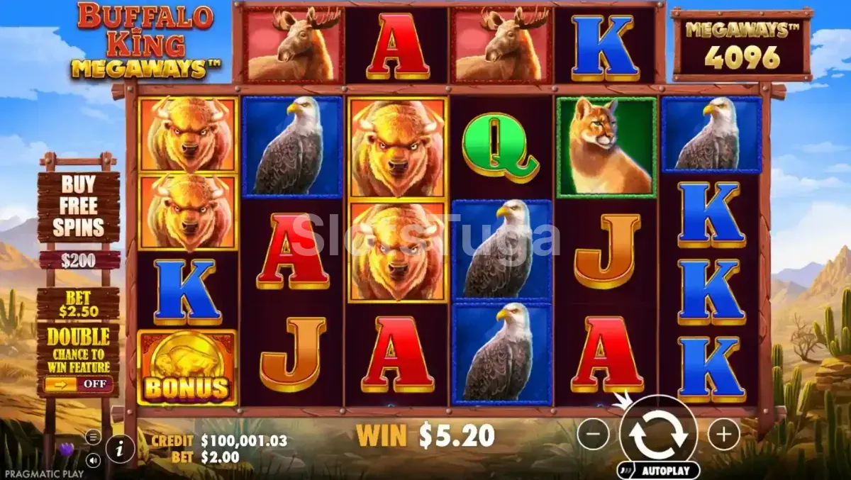 Jogo base do Buffalo King Megaways com grade completa