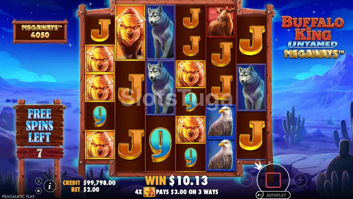 Rodada de giros grátis do Buffalo King Untamed Megaways com multiplicadores ativos