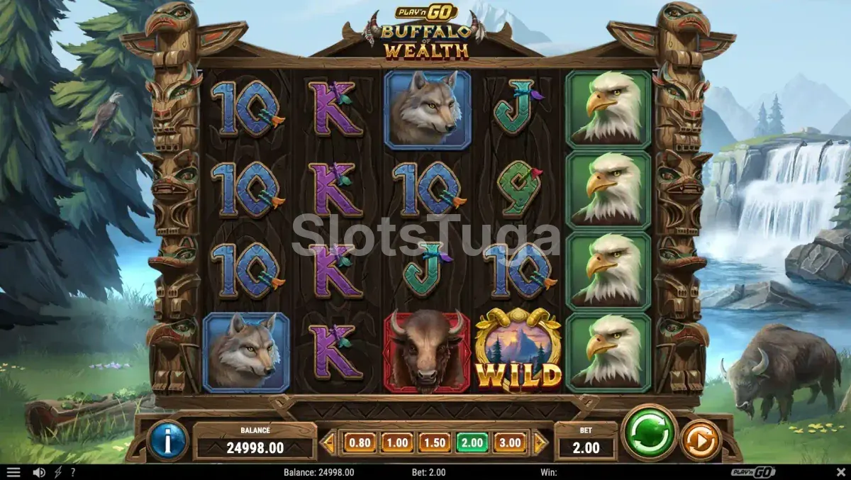 Jogo base da Buffalo of Wealth com cenário de natureza selvagem