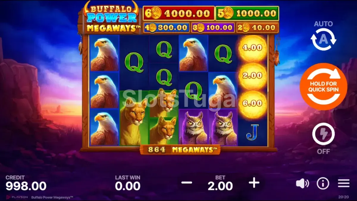Tela principal do jogo Buffalo Power Megaways com o grid e os rouleaux