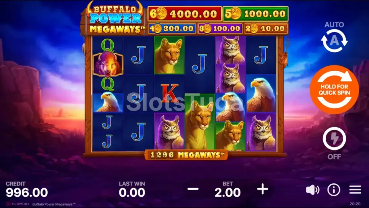 Bônus game do Buffalo Power Megaways com símbolos travados e jackpots visíveis