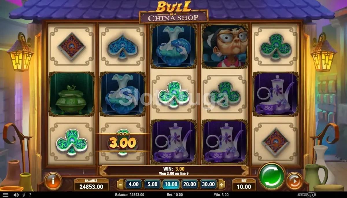 Resultado de rodada com wild ativo no slot Bull in a China Shop