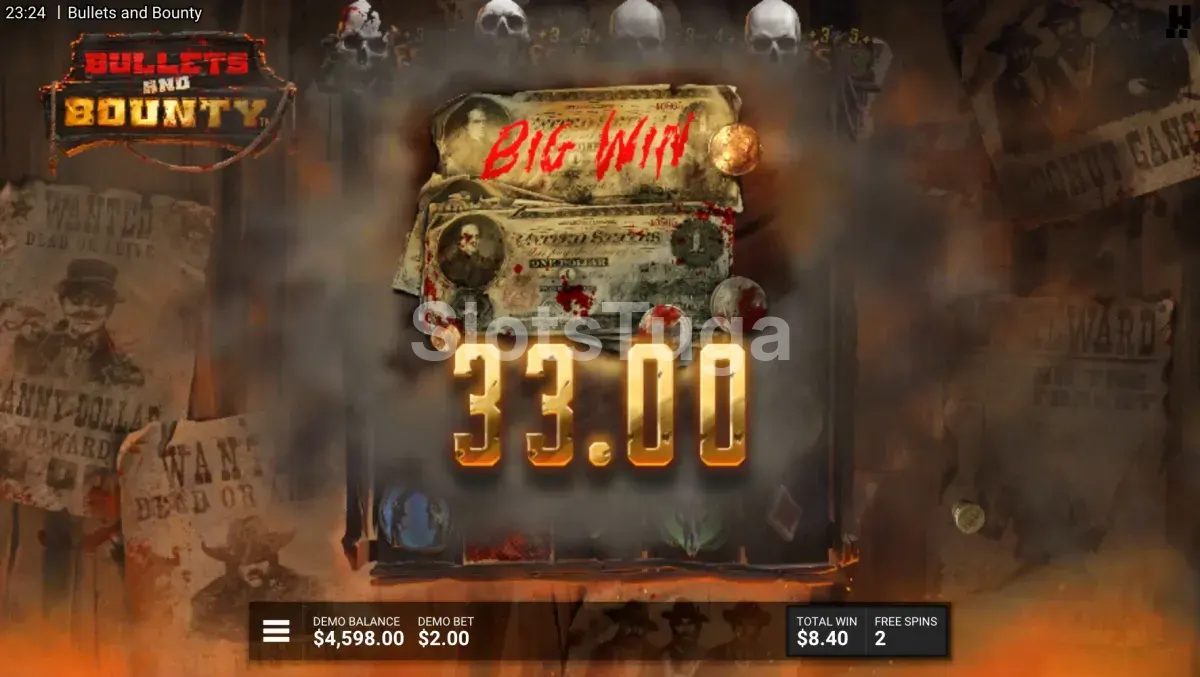 Vitória expressiva na slot Bullets and Bounty com multiplicadores ativos