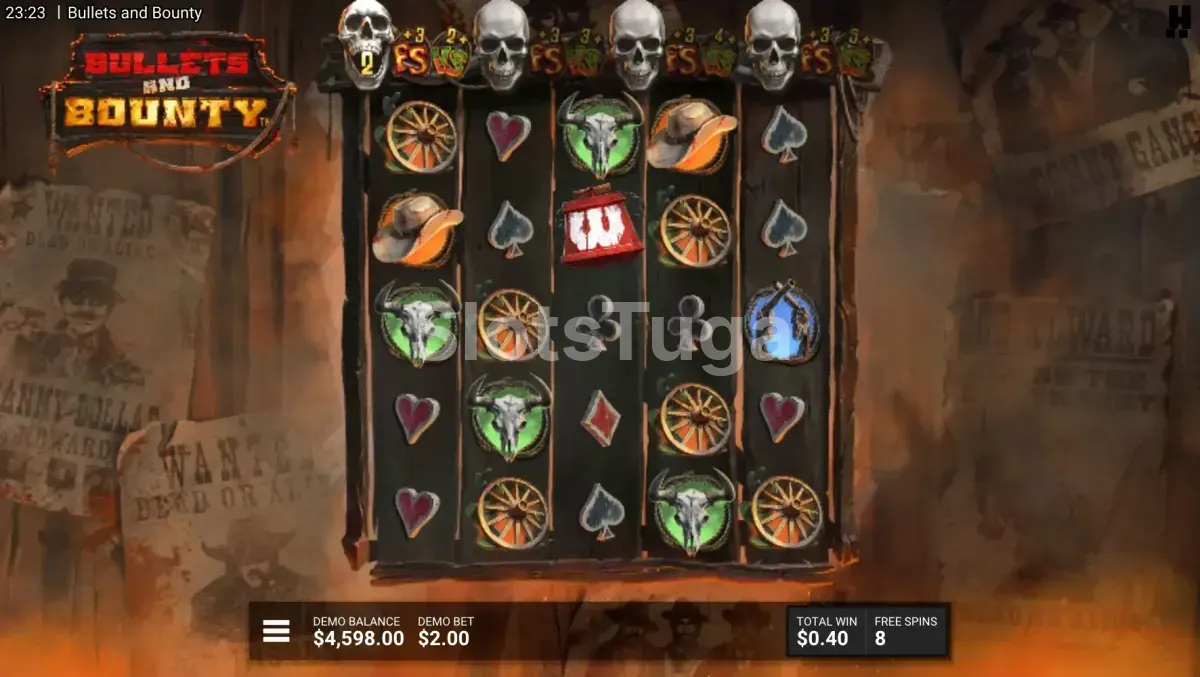 Rodada de giros grátis do slot Bullets and Bounty em ação