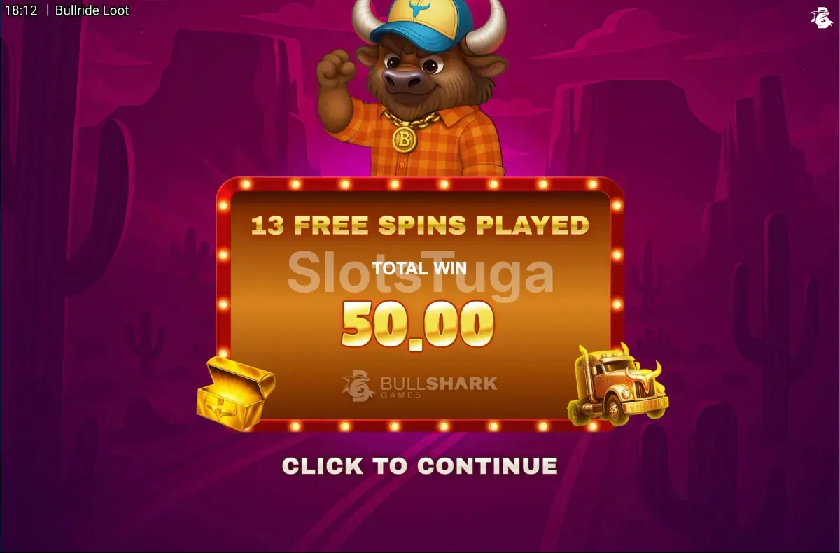 Grande vitória na slot Bullride Loot mostrando ganho expressivo