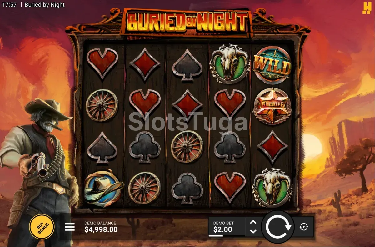 Jogo base de Buried By Night com a grelha de 5 rolos e 4 filas