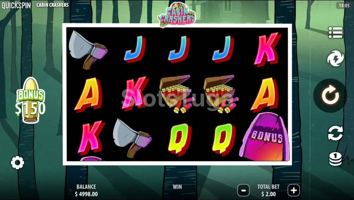 Jogo base da slot Cabin Crashers com os rouleaux principais