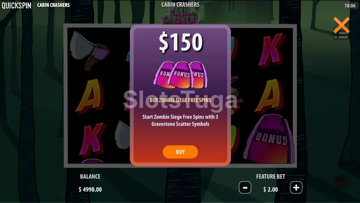 Interface de compra de bônus da Cabin Crashers Quickspin