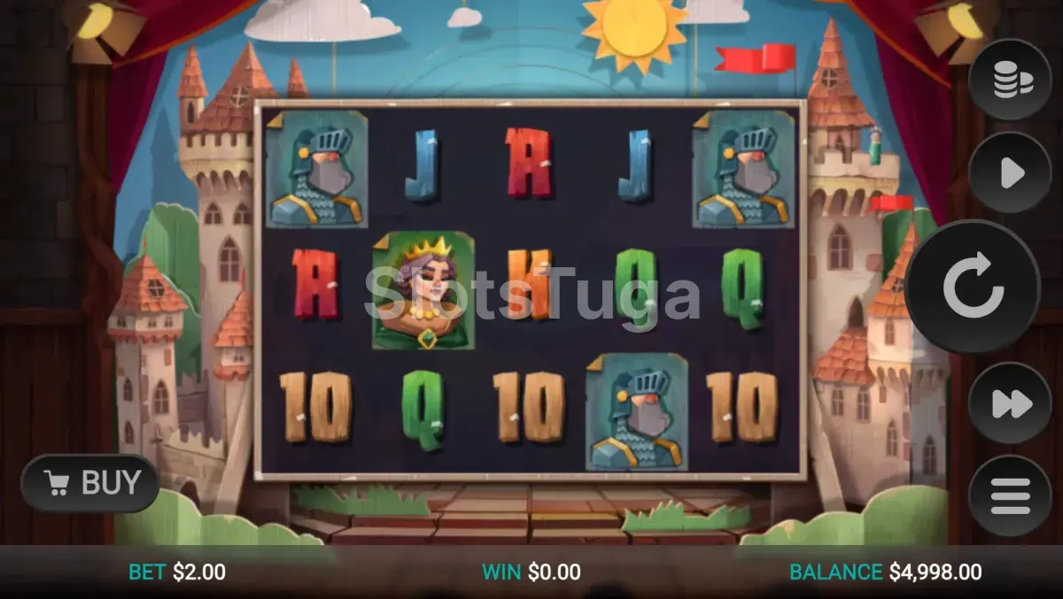 Jogo base do Camelot Cash com cenário de teatro em papel
