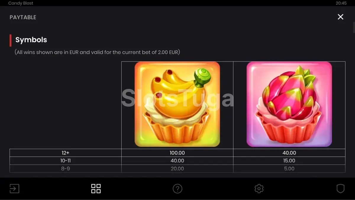 Tabela de pagamentos da slot Candy Blast
