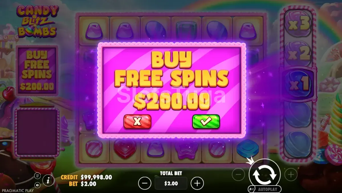 Tela de compra de bônus da Candy Blitz Bombs com as opções disponíveis
