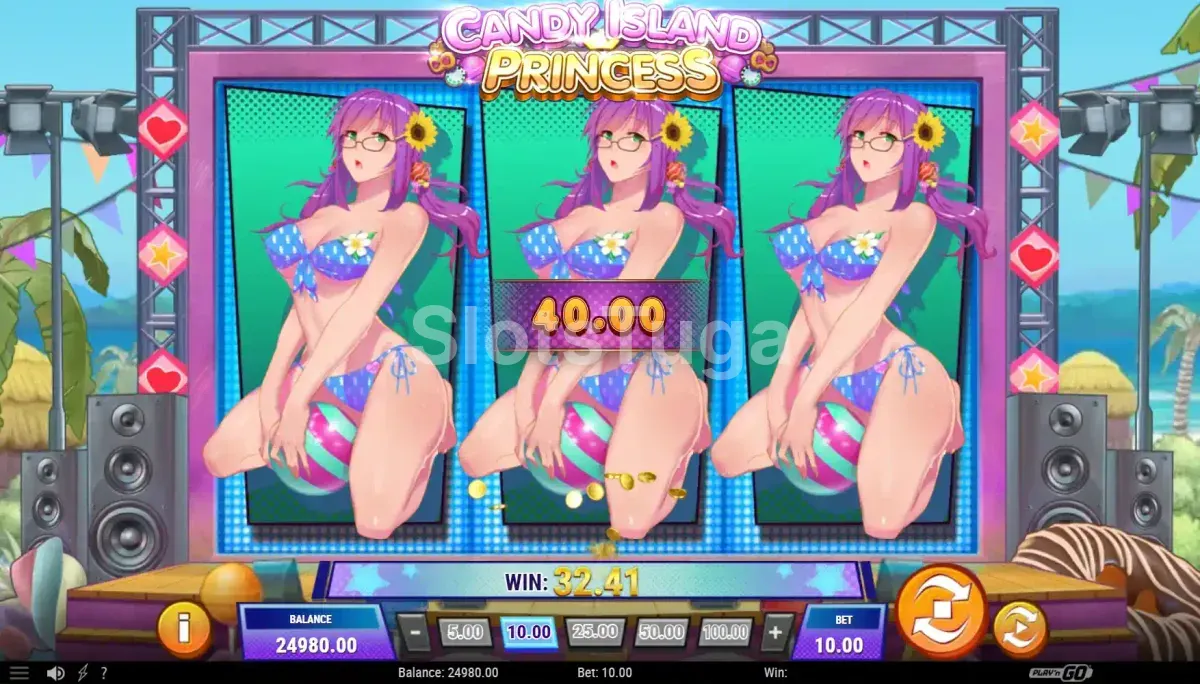 Resultado de rodada com feature ativa na Candy Island Princess