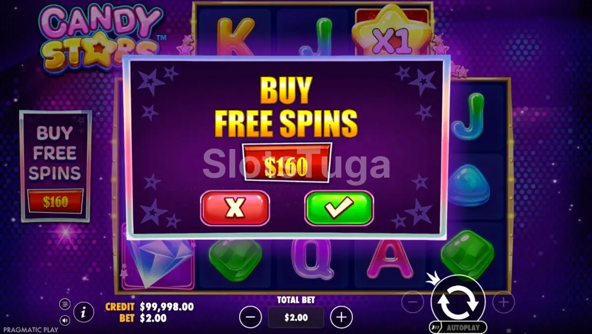 Tela de compra de bônus da slot Candy Stars