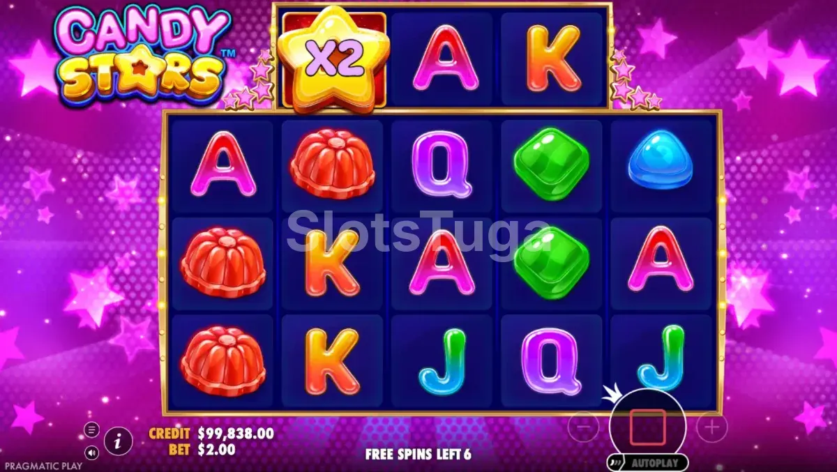 Rodada de giros grátis ativada na Candy Stars
