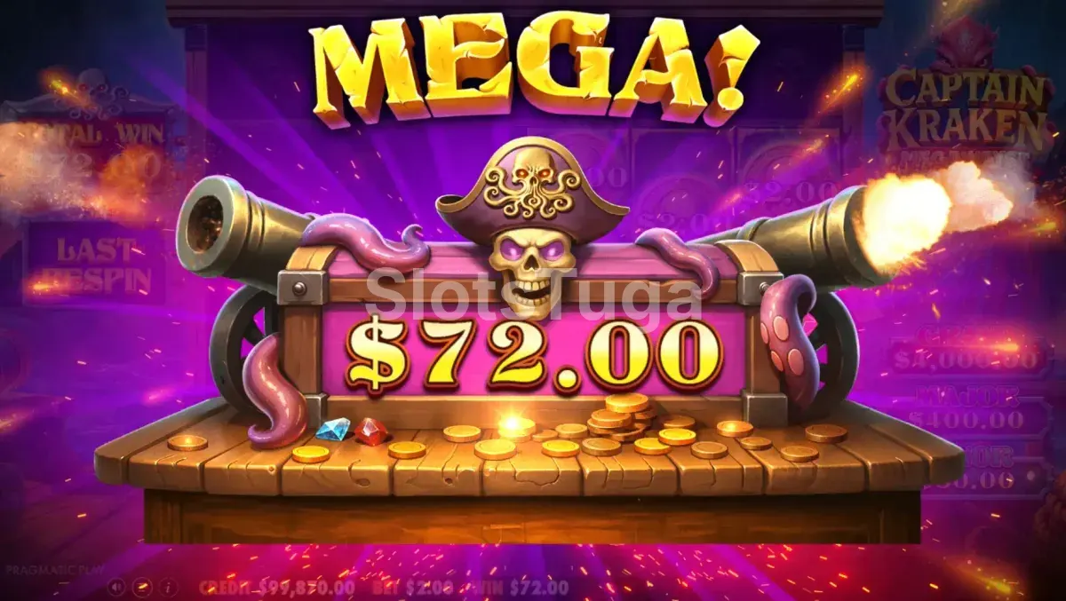 Grande vitória sendo registrada na Captain Kraken Megaways