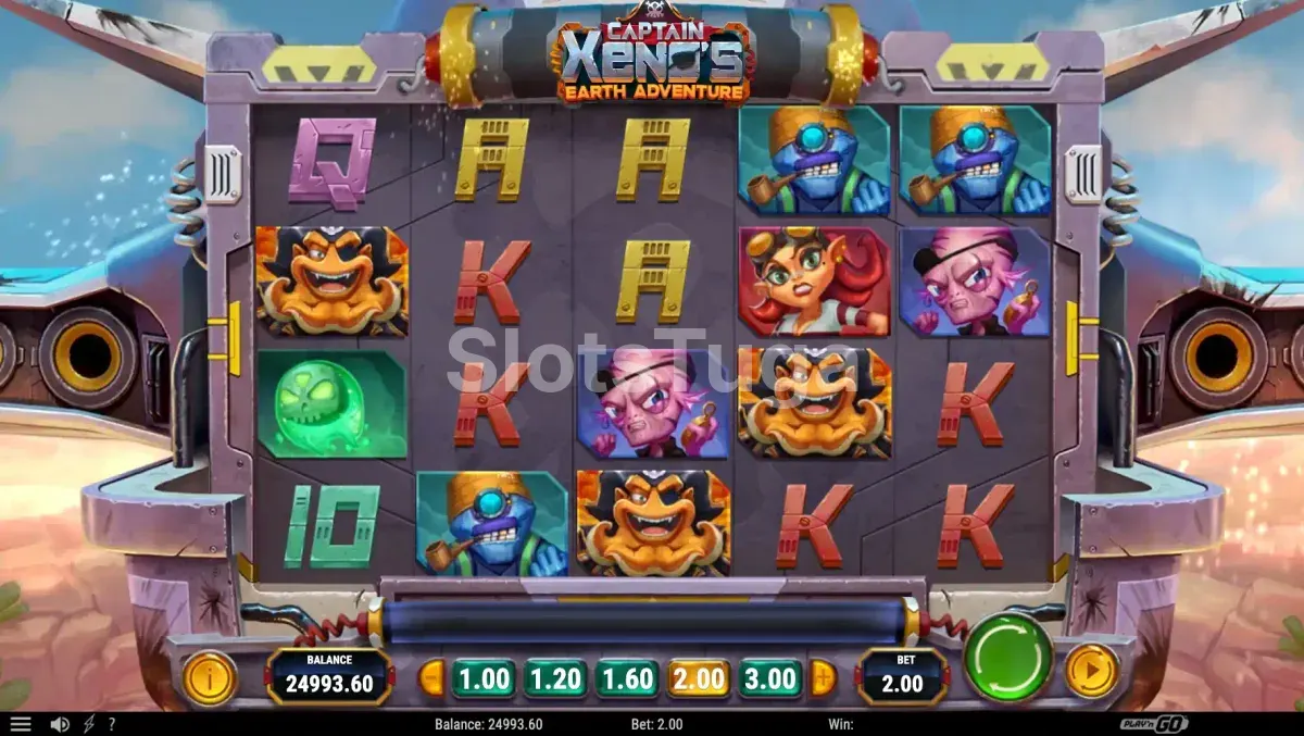 Segunda tela do jogo base da slot Captain Xeno's Earth Adventure com símbolos divididos