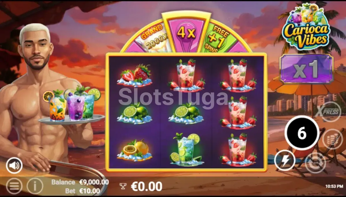 Rodada de giros grátis da slot Carioca Vibes em ação
