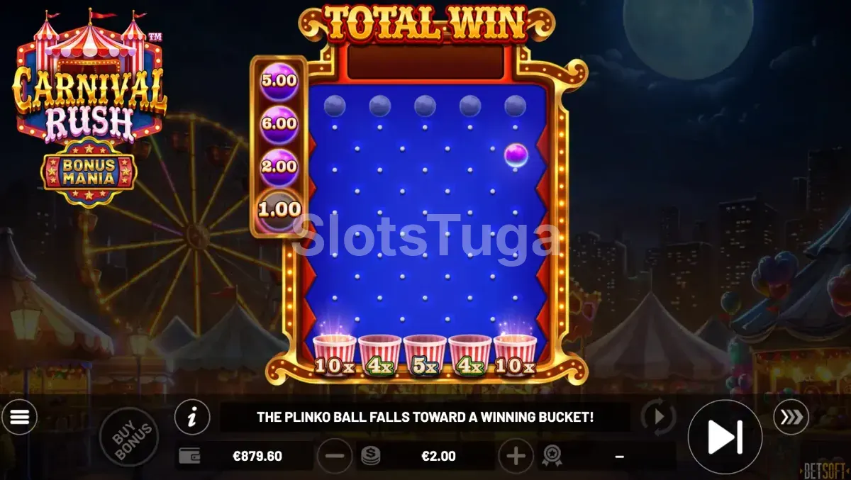 Rodadas grátis ativadas na slot Carnival Rush