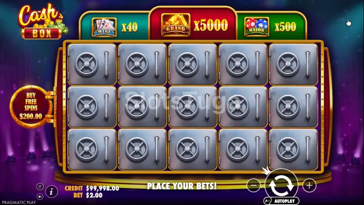 Tela principal do jogo Cash Box com as portas de cofre fechadas