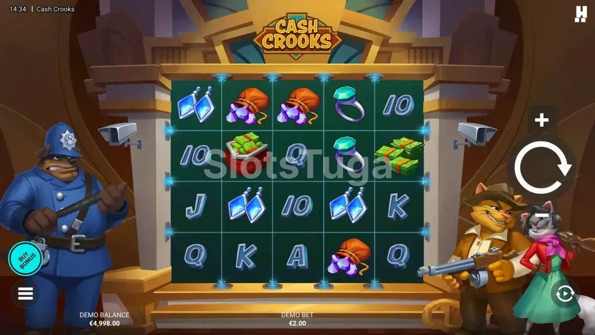 Jogo base da Cash Crooks com os gatos ladrões em ação
