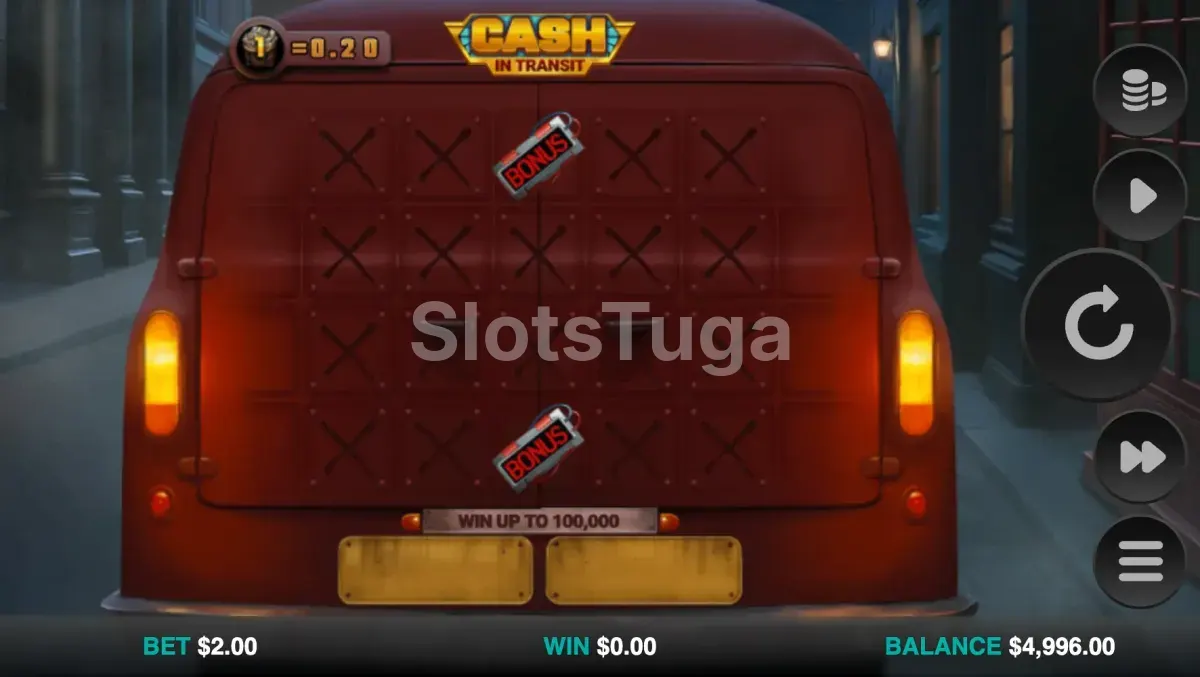 Tela principal do jogo Cash in Transit com os rouleaux em ação