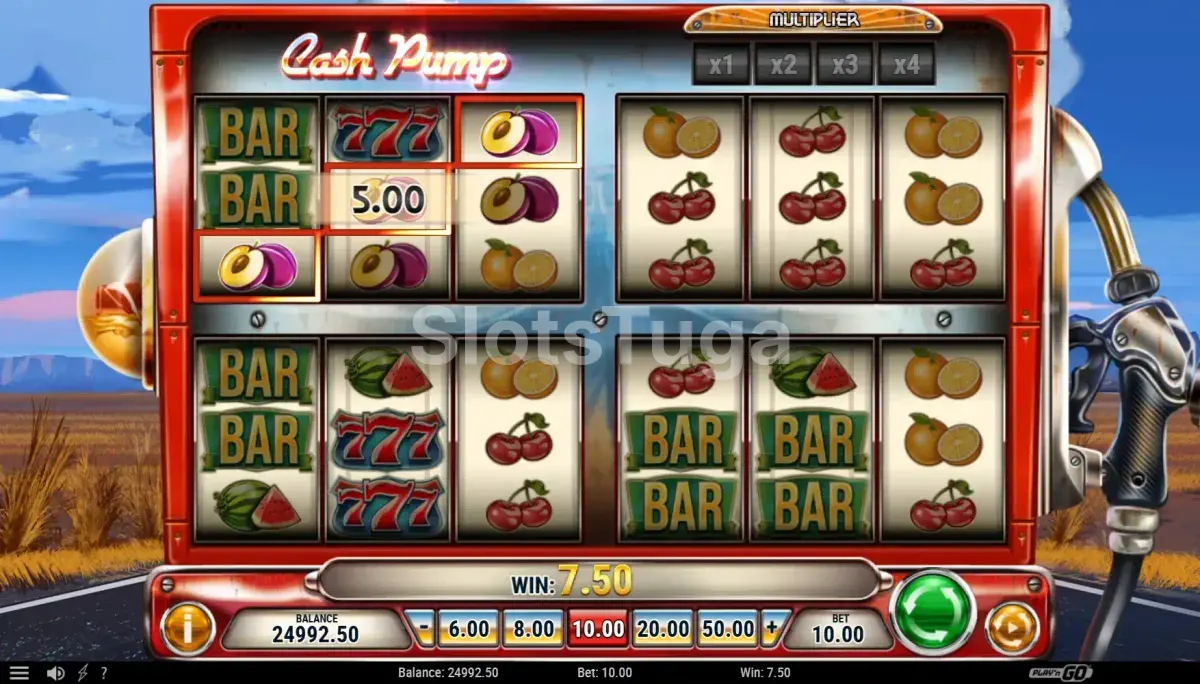 Resultado de giro na Cash Pump com multiplicadores ativos e wilds empilhados