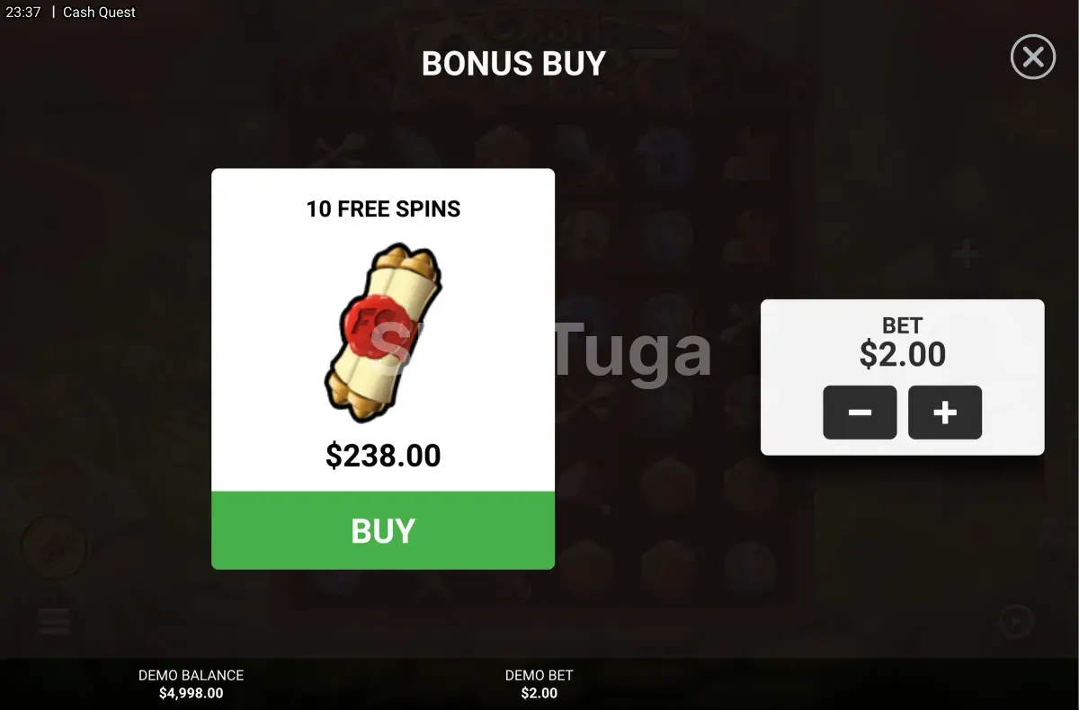 Tela de compra de bônus na slot Cash Quest