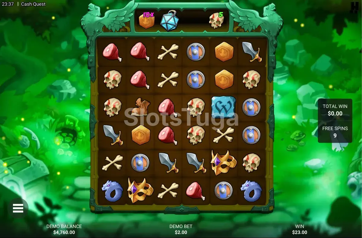 Rodadas grátis ativadas na slot Cash Quest