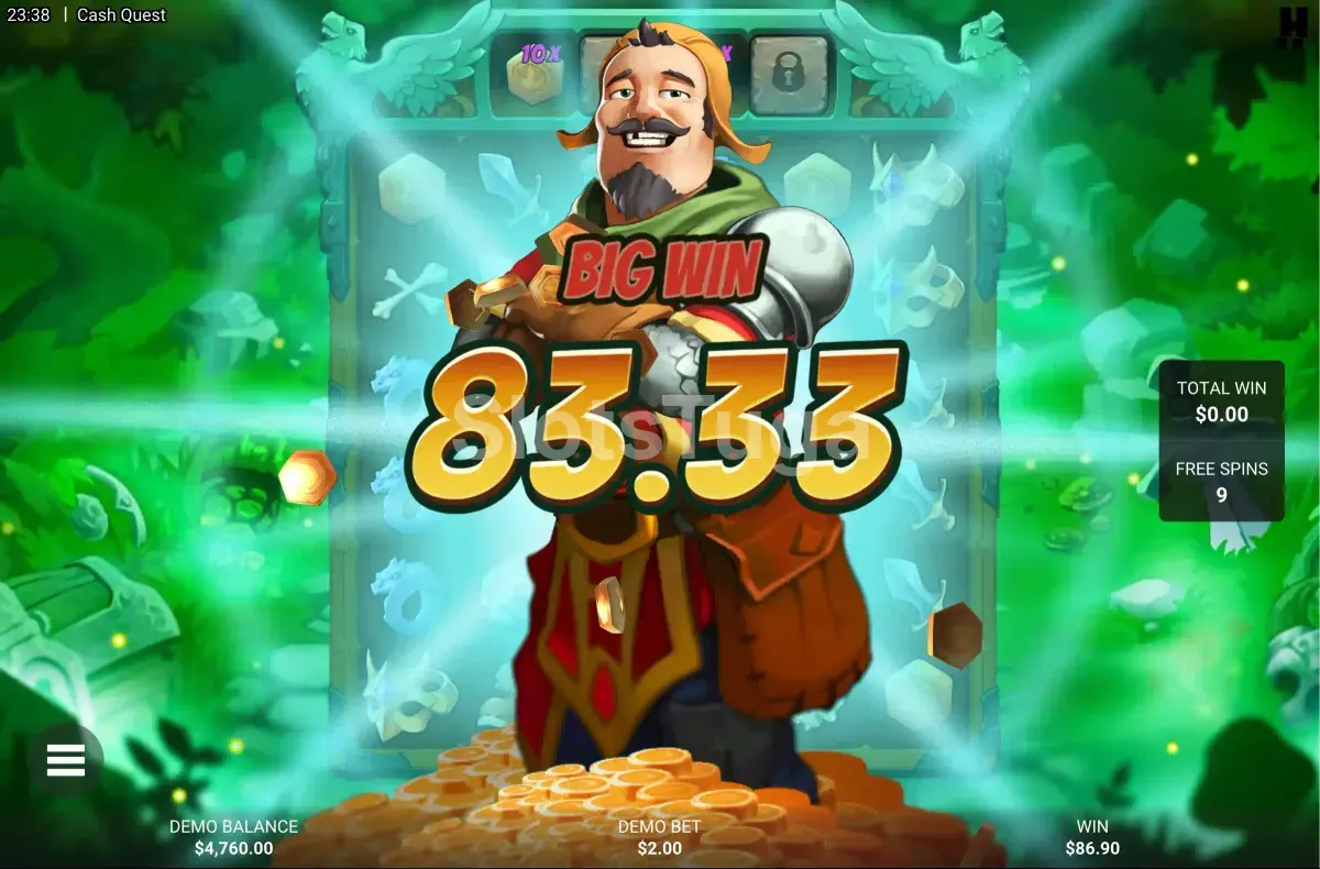 Grande vitória sendo registrada na slot Cash Quest