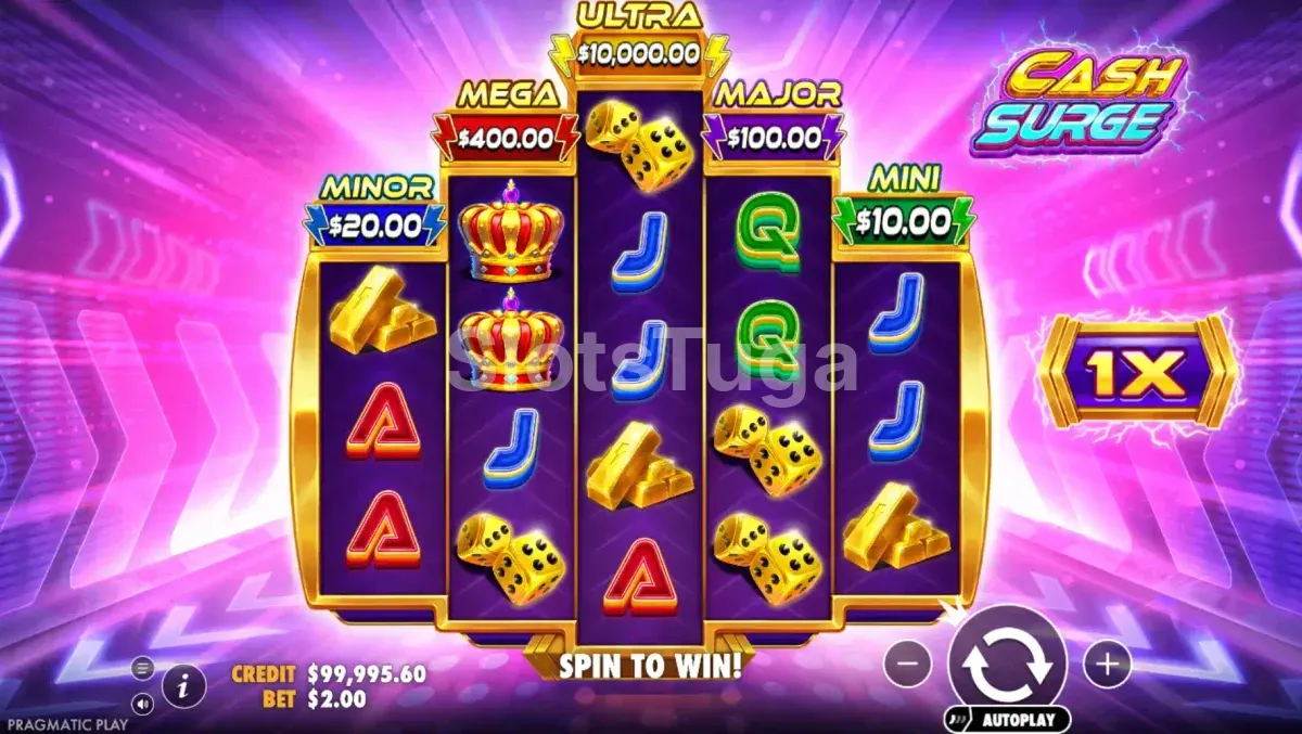 Tela principal da slot Cash Surge com grid em formato de diamante
