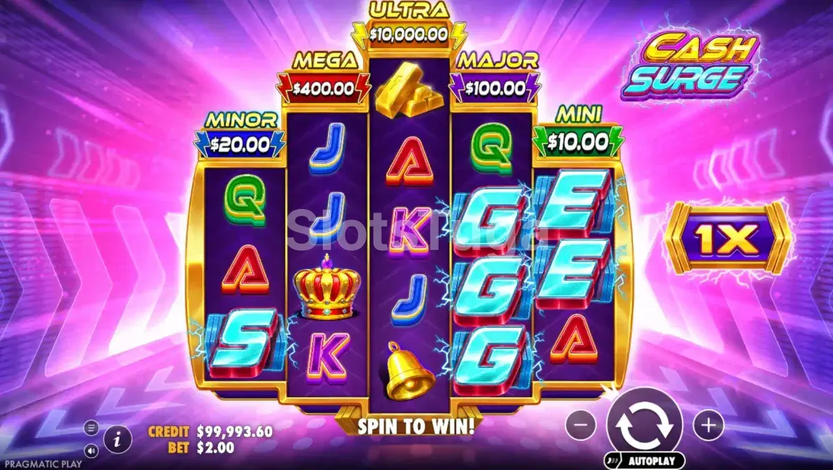 Rodada de free spins da Cash Surge com efeitos visuais dourados
