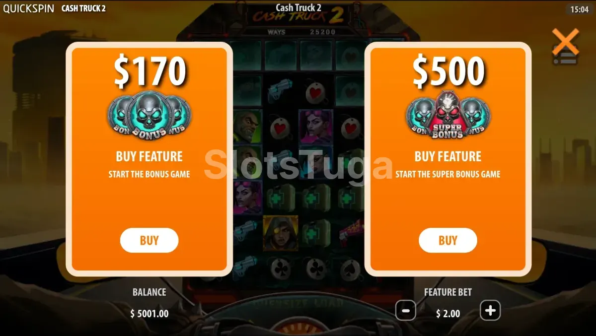 Tela de compra de bônus na slot Cash Truck 2