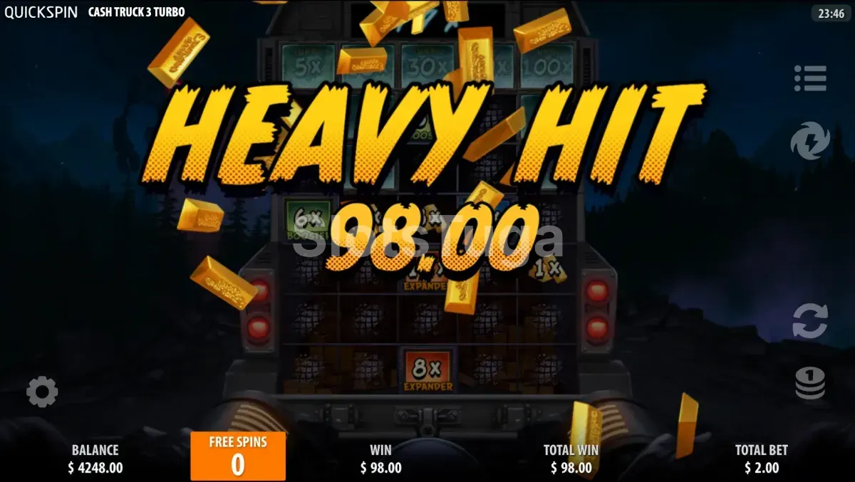 Grande vitória na Cash Truck 3 Turbo com multiplicador exibido na tela