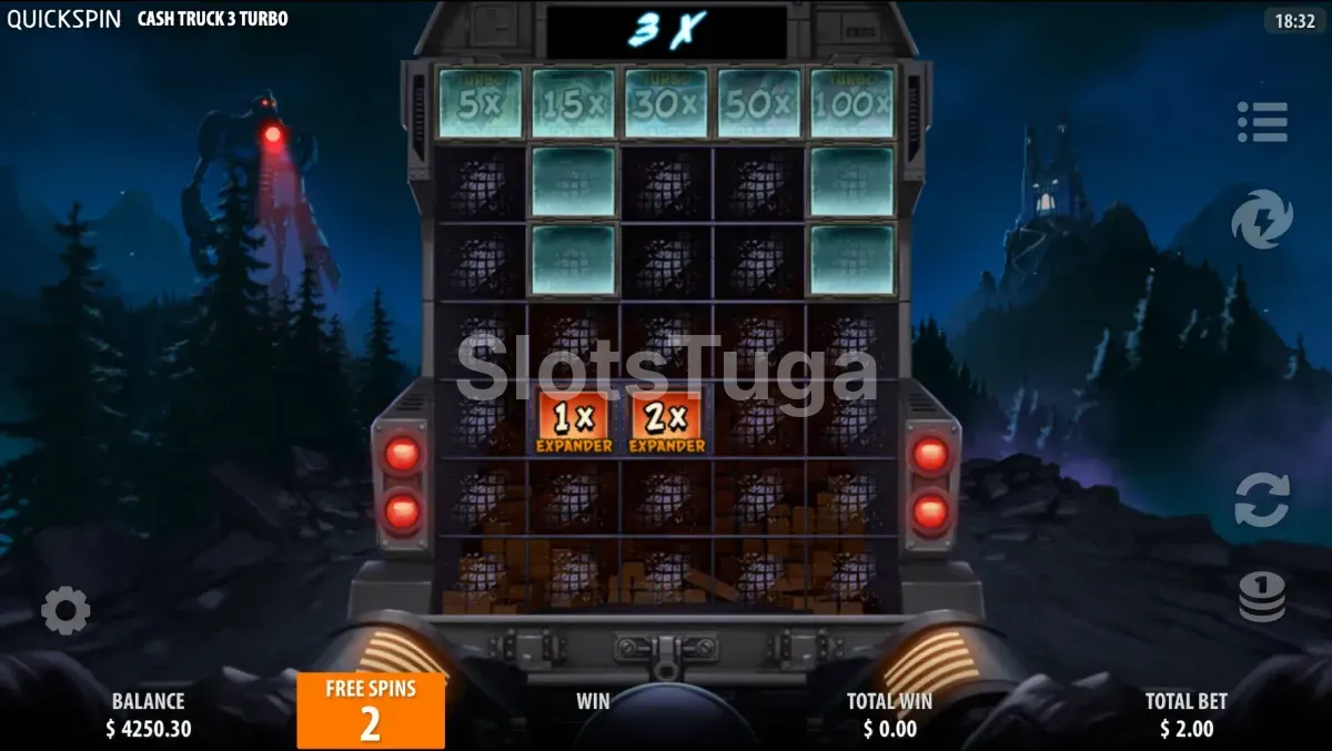 Rodada bônus da Cash Truck com símbolos Cash Stack acumulando multiplicadores