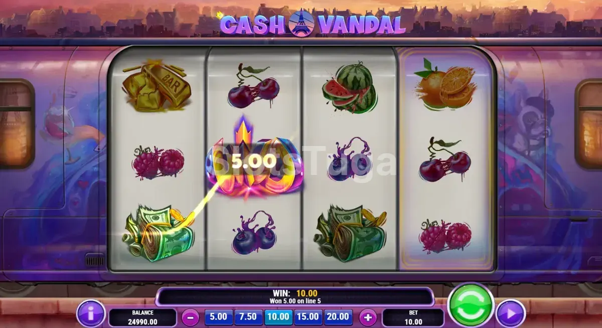 Resultado de rodada vencedora na slot Cash Vandal com combinação de símbolos