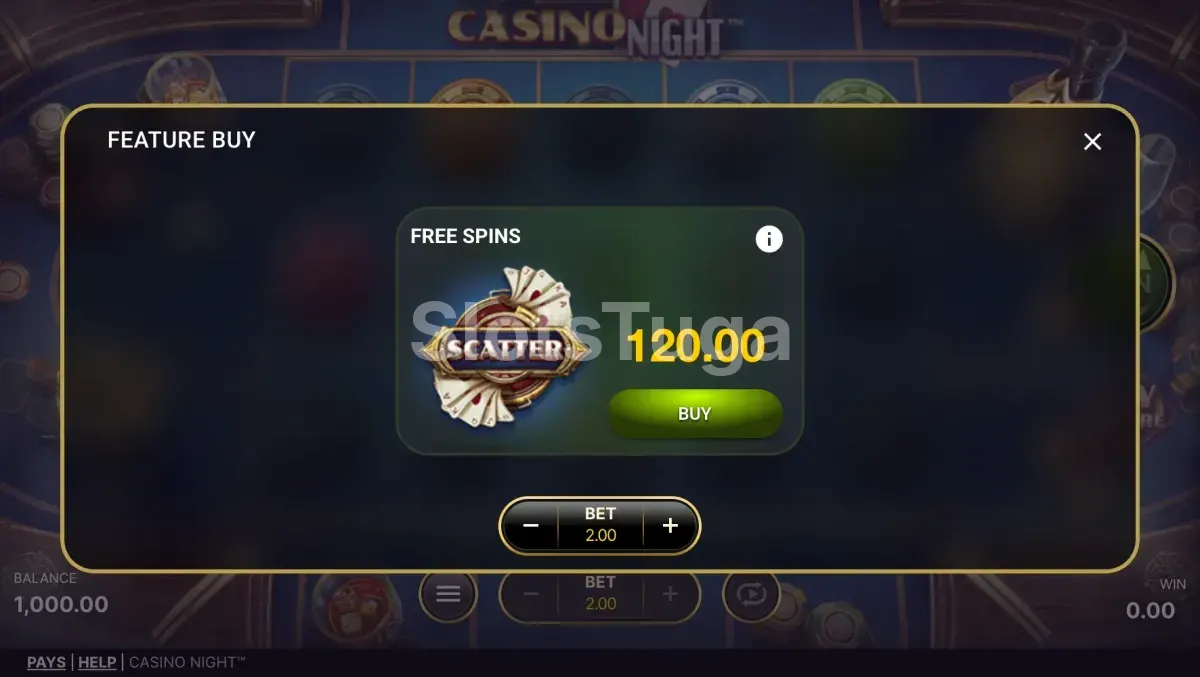 Tela de compra de bônus da Casino Night com opções de Bonus Buy