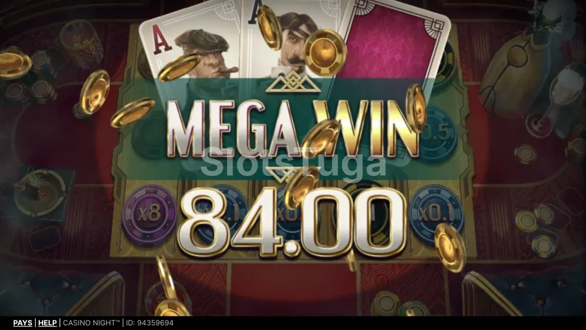 Grande vitória na Casino Night com multiplicadores altos na tela