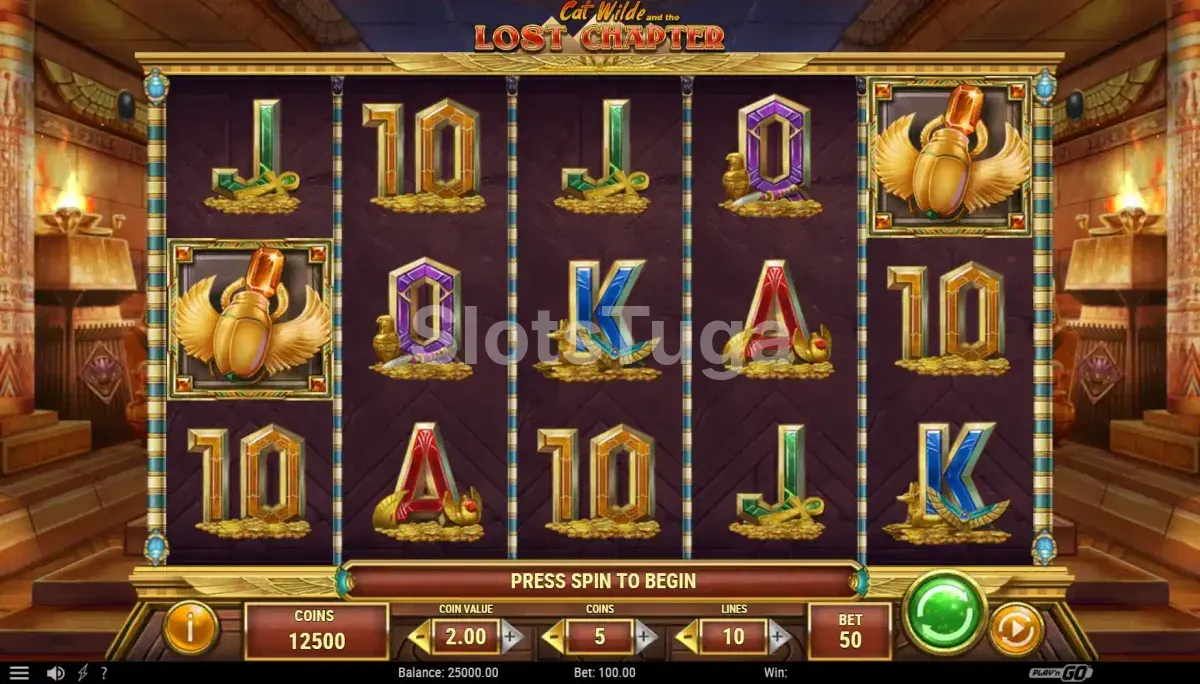 Jogo base da slot Cat Wilde and the Lost Chapter com os rouleaux em ação