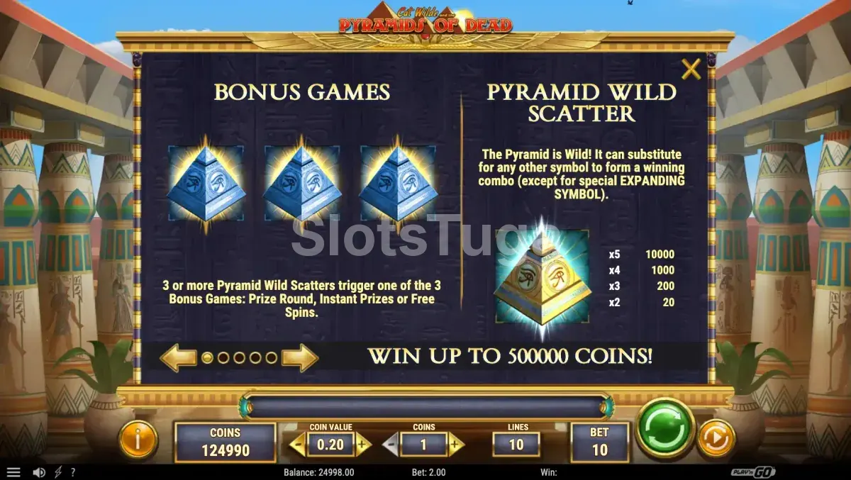 Tabela de pagamentos da slot Cat Wilde and the Pyramids of Dead com todos os símbolos