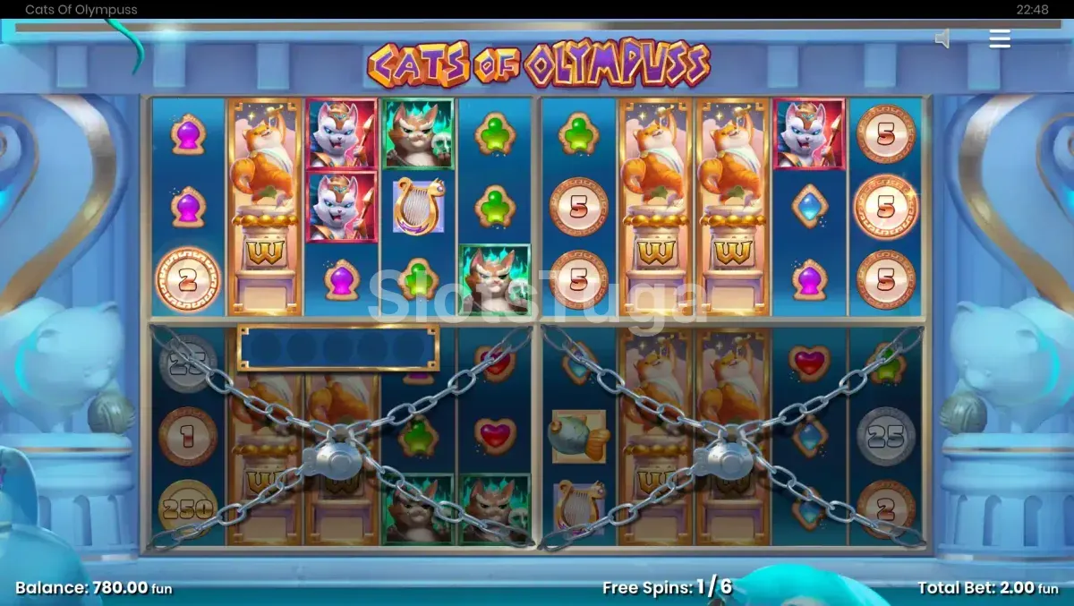 Rodada de giros grátis do Cats of Olympuss com múltiplas matrizes ativas