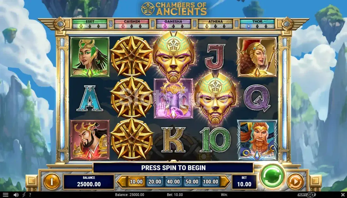 Jogo base da Chambers of Ancients com deuses e portal mágico