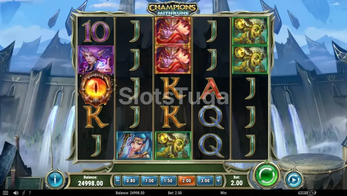 Tela principal do jogo Champions of Mithrune com grade 5x5