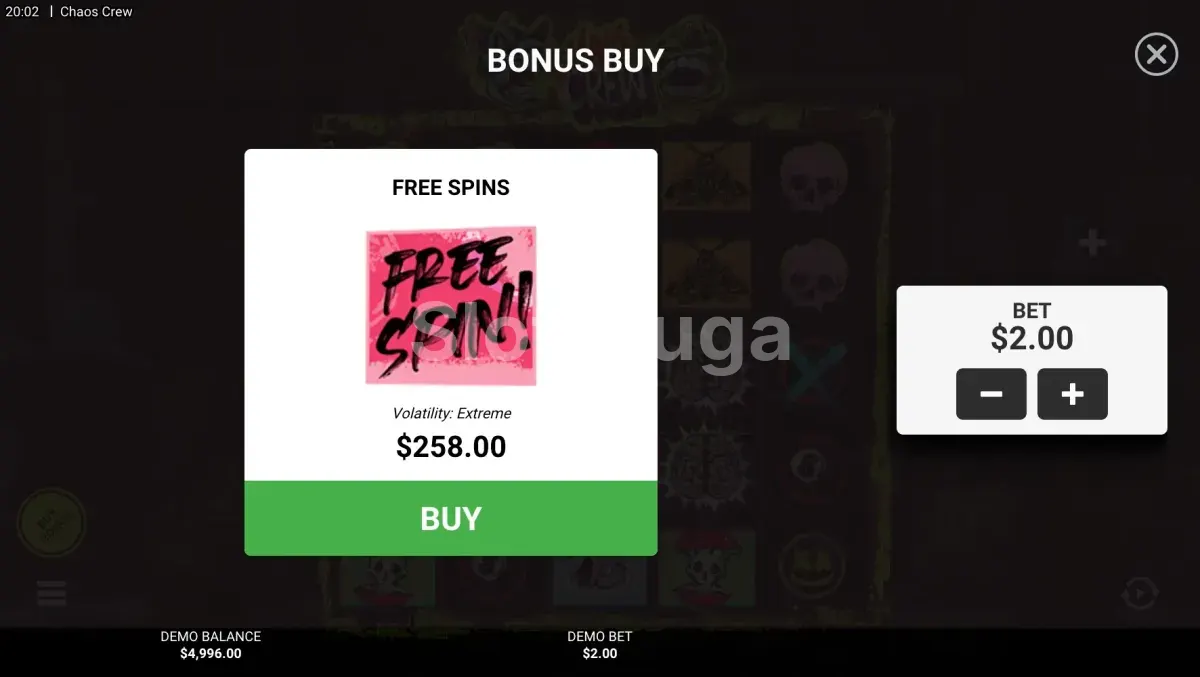 Tela de compra de bônus do Chaos Crew com opção de acesso direto